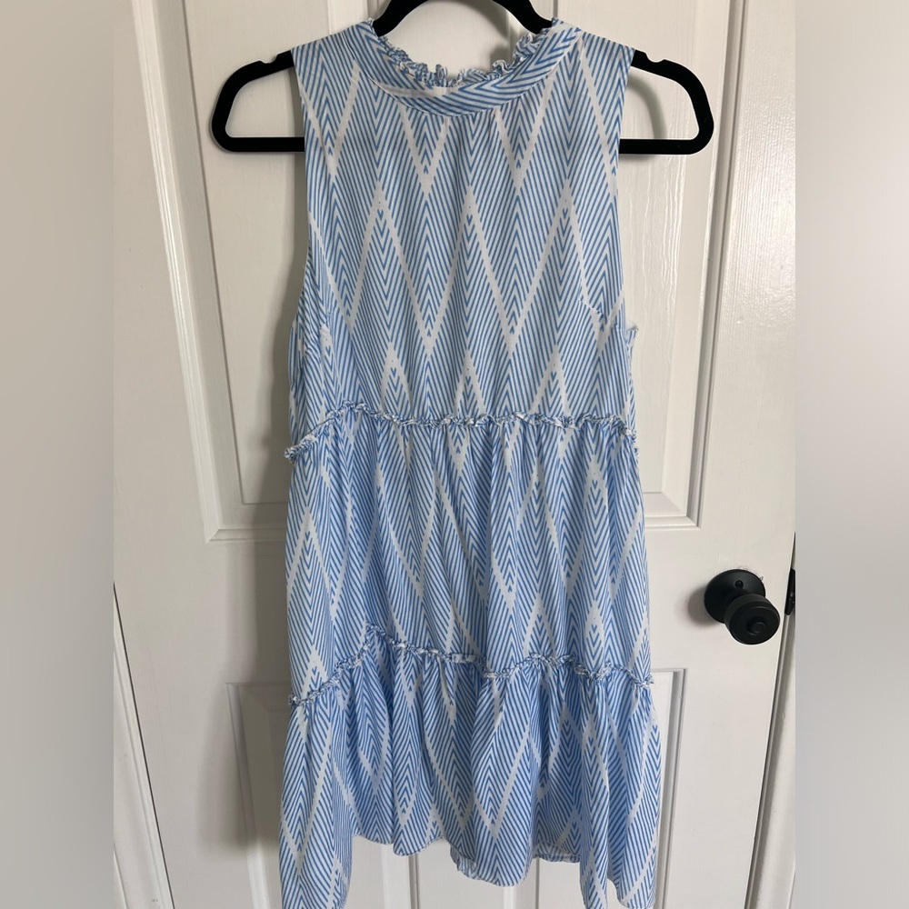 OLIPHANT tiered blue and white dress, size S